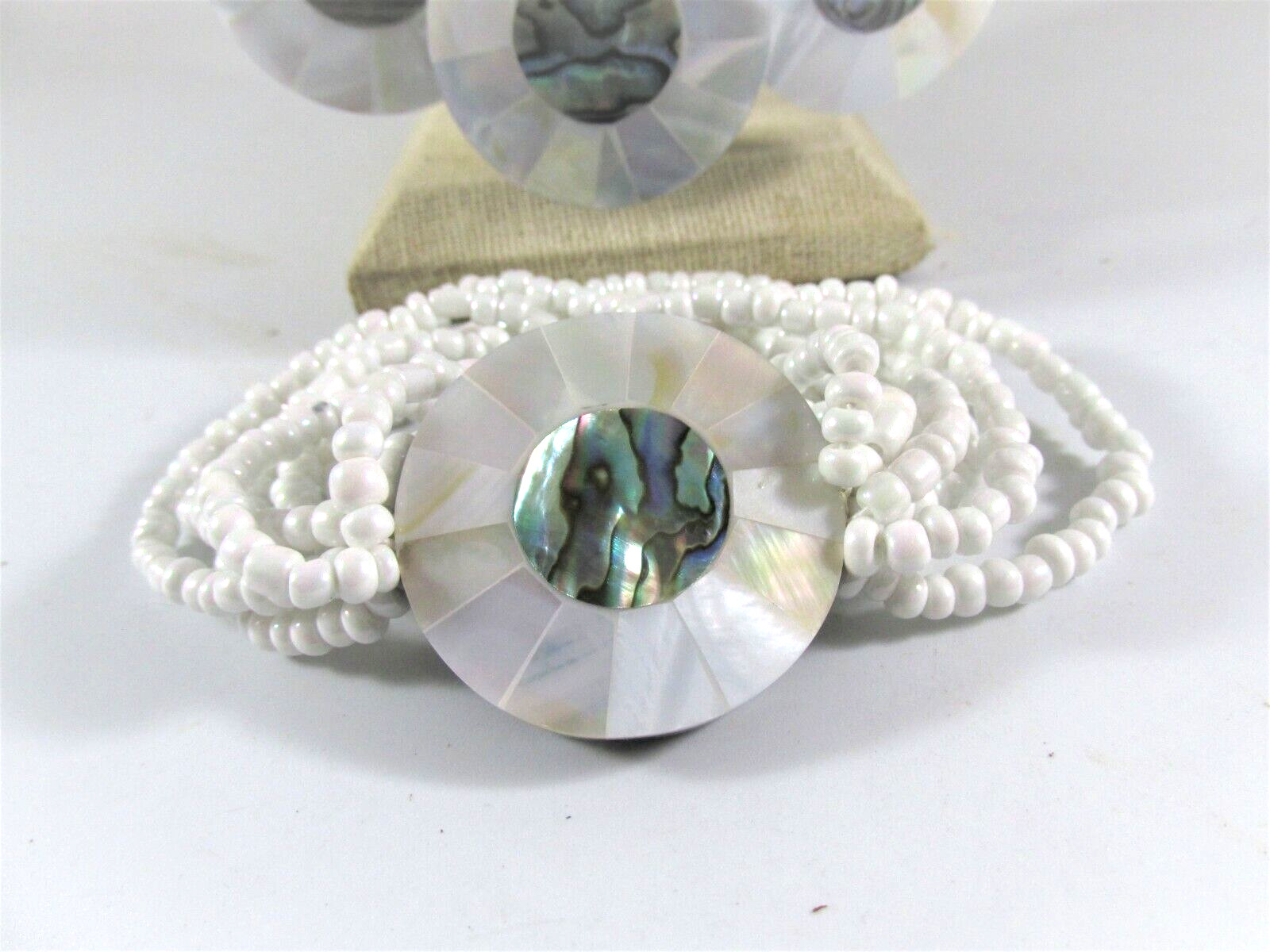 White Seed Beaded Mop/ abalone Necklace Bracelet Set