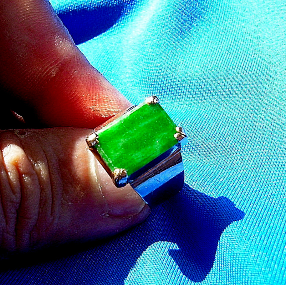 Original EARTH MINED Jadeite JADE Antique Engagement Ring Deco SOLID 18K GOLD 6