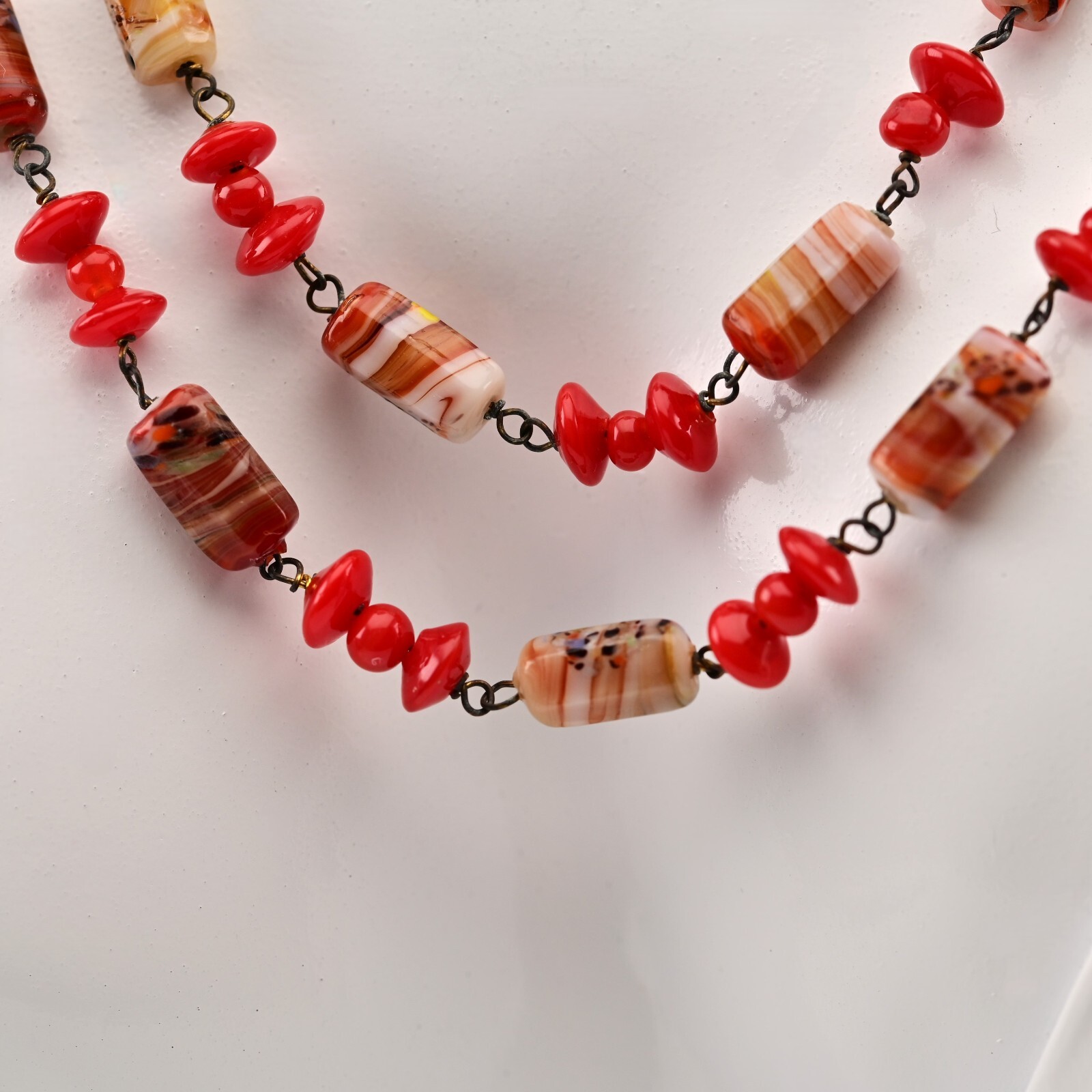 Vintage Original Italian Venetian Silver Murano Art Glass Beaded Estate Necklace