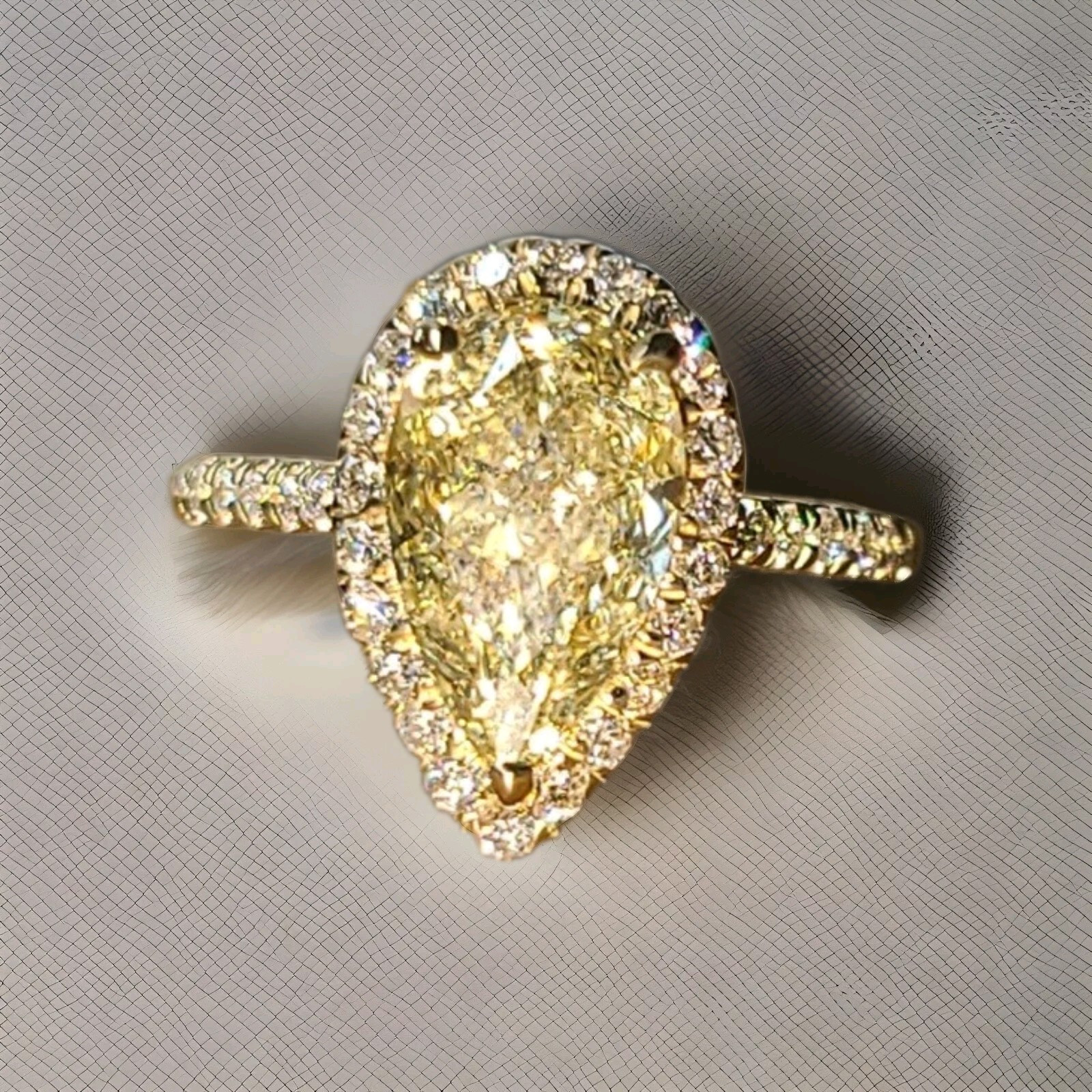 14k Yellow Gold Engagement Ring 2.50CT. Natural Pear cut Yellow Diamond GIA Cert
