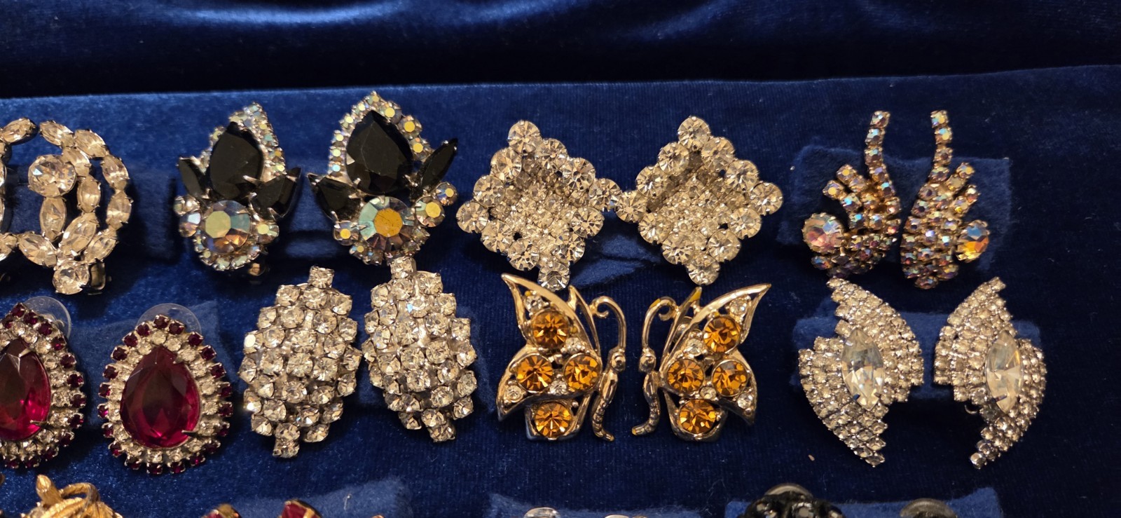Vintage Rhinestone Earrings Lot Of 27. 12 Signed Monet Weiss Hobe Trifari Kramer