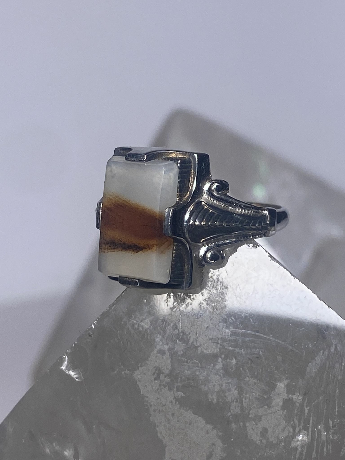Agate ring Art Deco sterling silver women