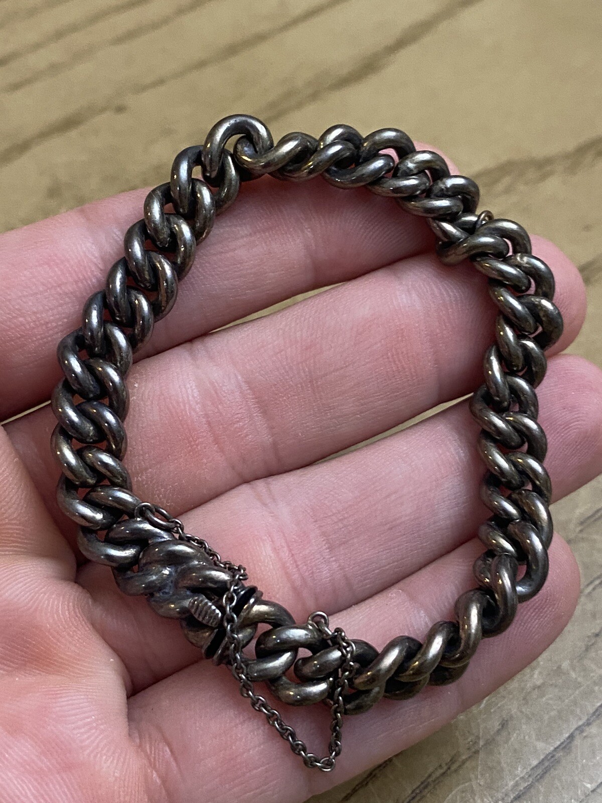 835 Silver Signed Vintage Heavy Braided Link Bracelet