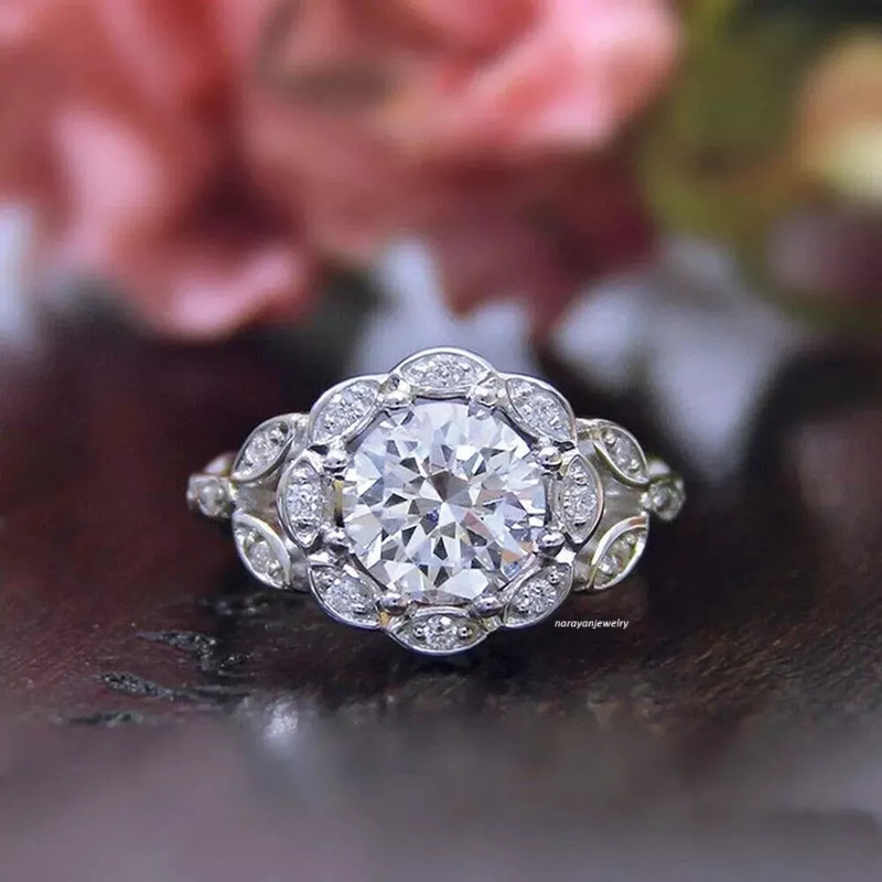 Vintage Art Deco Style Lab Created Diamond Engagement Ring 925 Sterling Silver