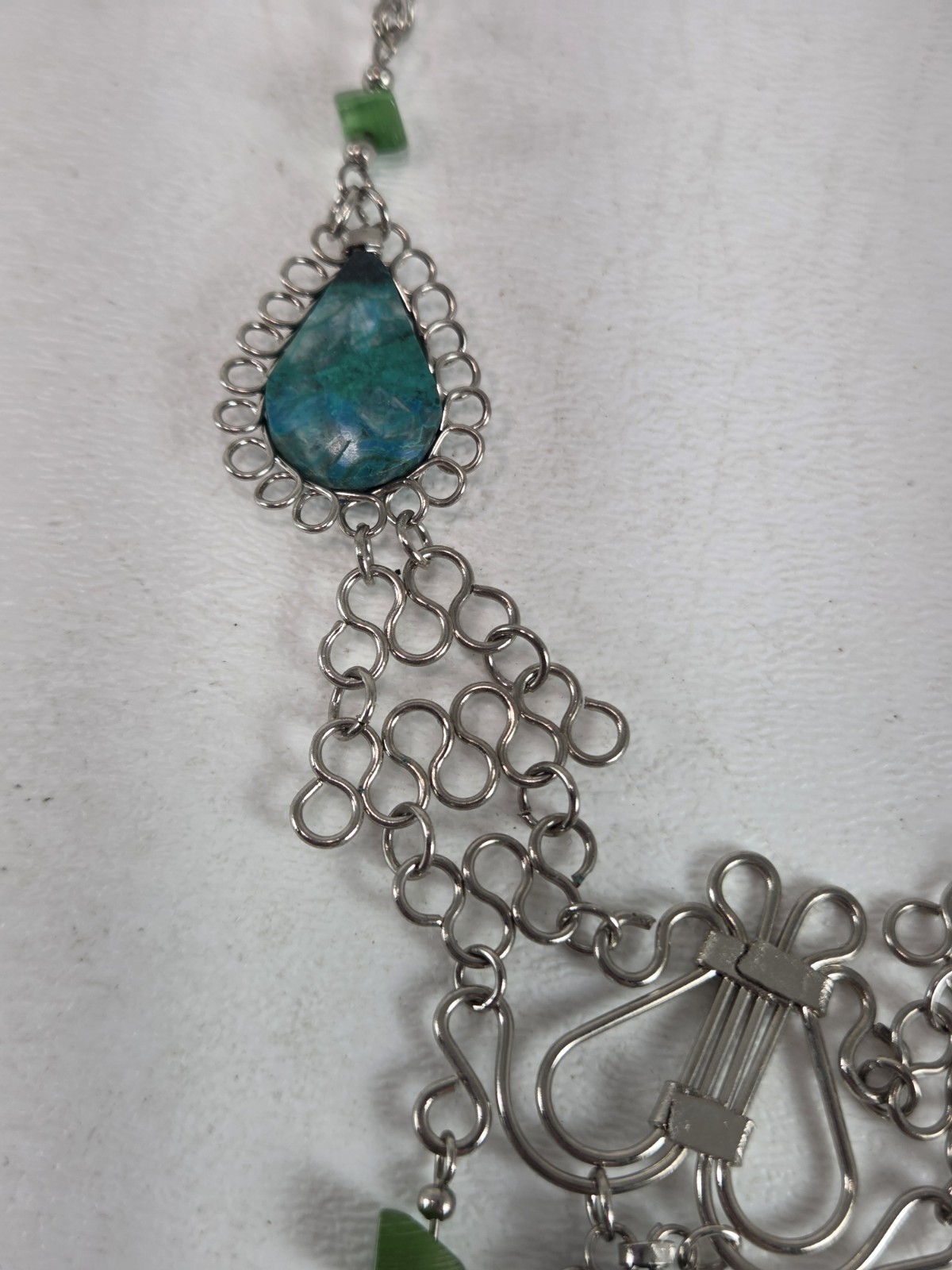 vintage silver filigree necklace with matching bracelet and ring Teardrop Teal