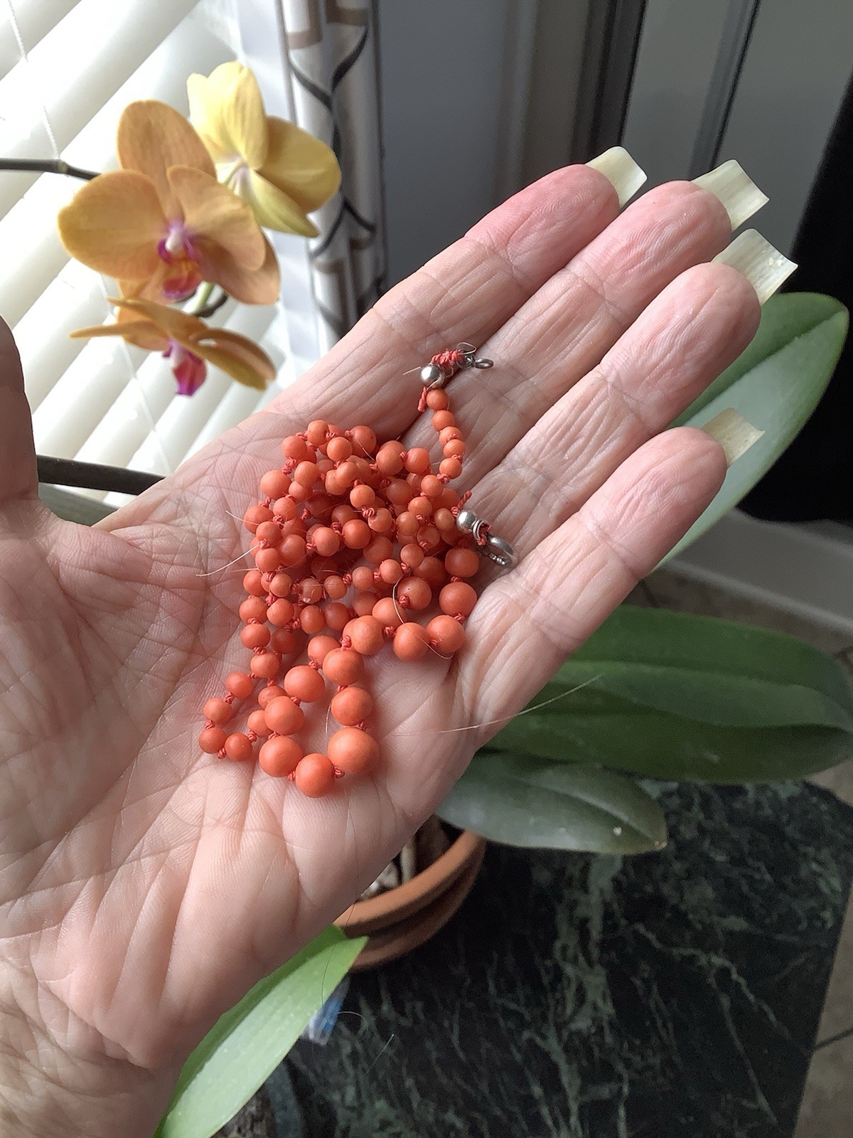 Antique Georgian Victorian Graduated Coral Bead Necklace Silver Clasp Knotted