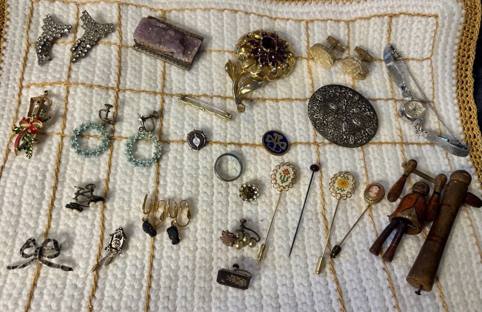LOT of 24 Antique & Vintage Jewelry Earrings, Pins Some Sterling Silver