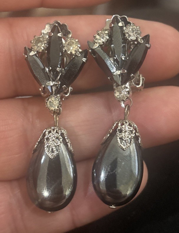 Juliana Hematite Vintage Rhinestone Drop Earrings