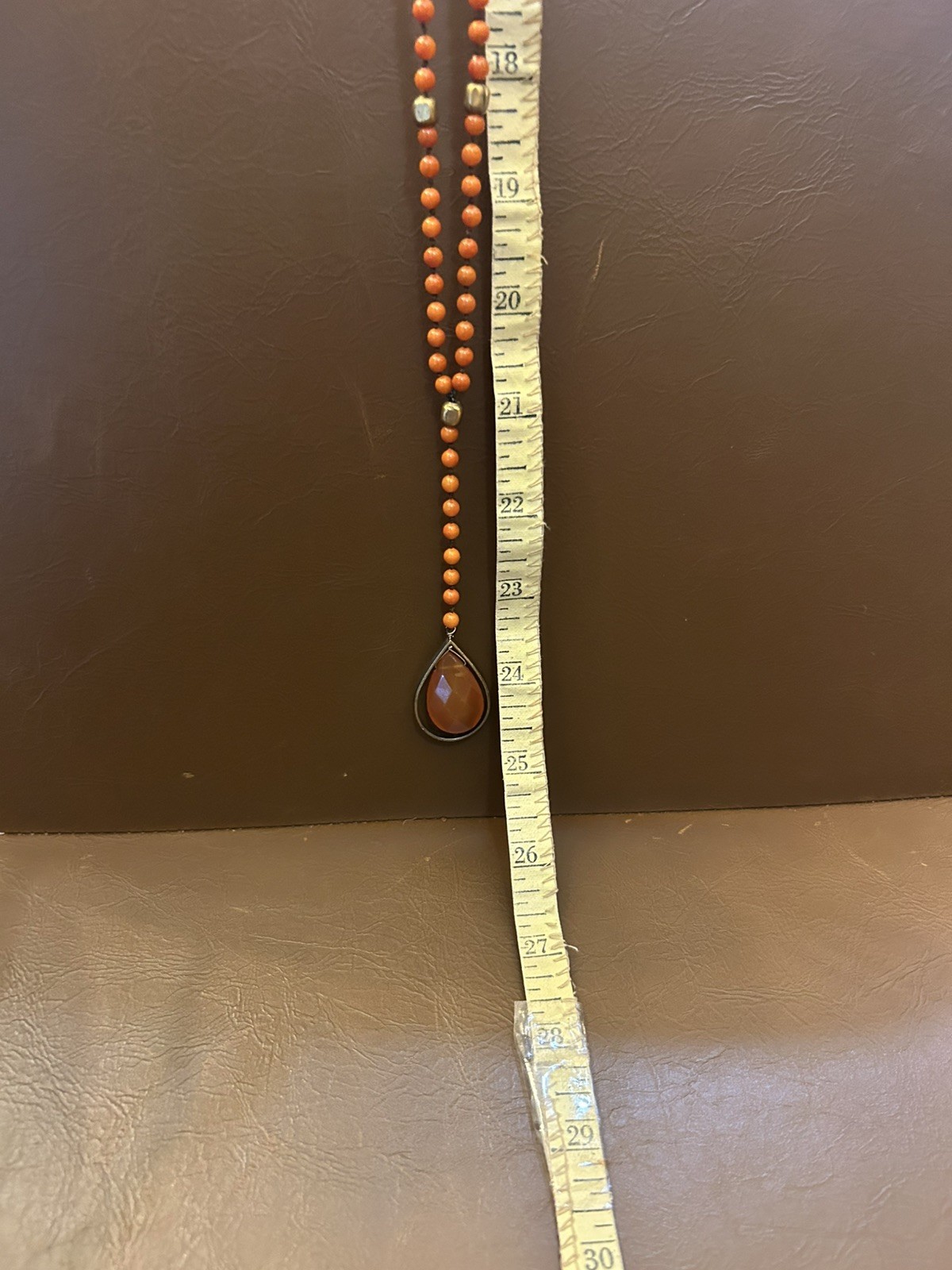 Antique Reddish Orange Coral Small Beaded w/0range Onxy Necklace 25in