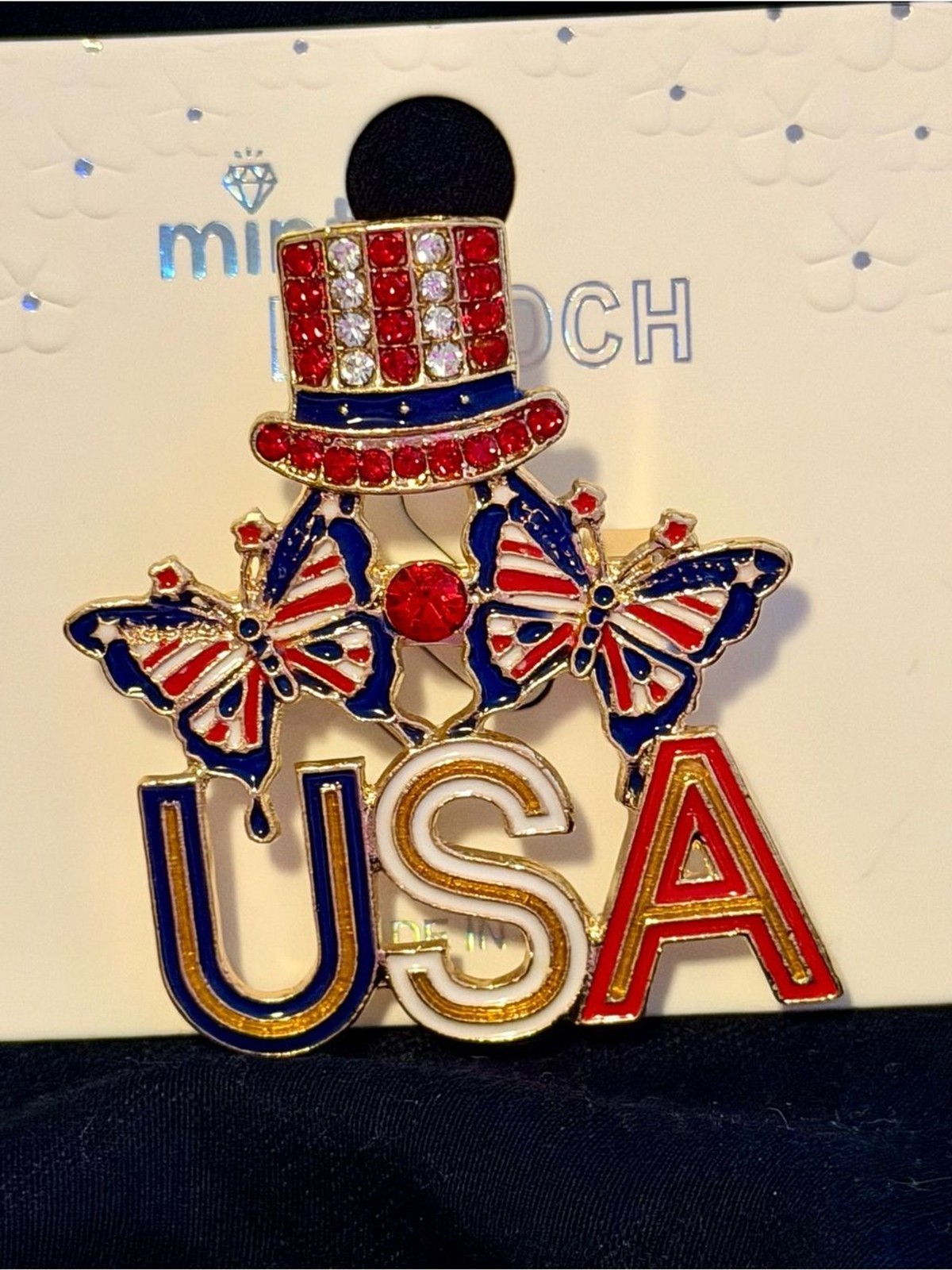 Mint Red White Blue USA Patriotic Brooch