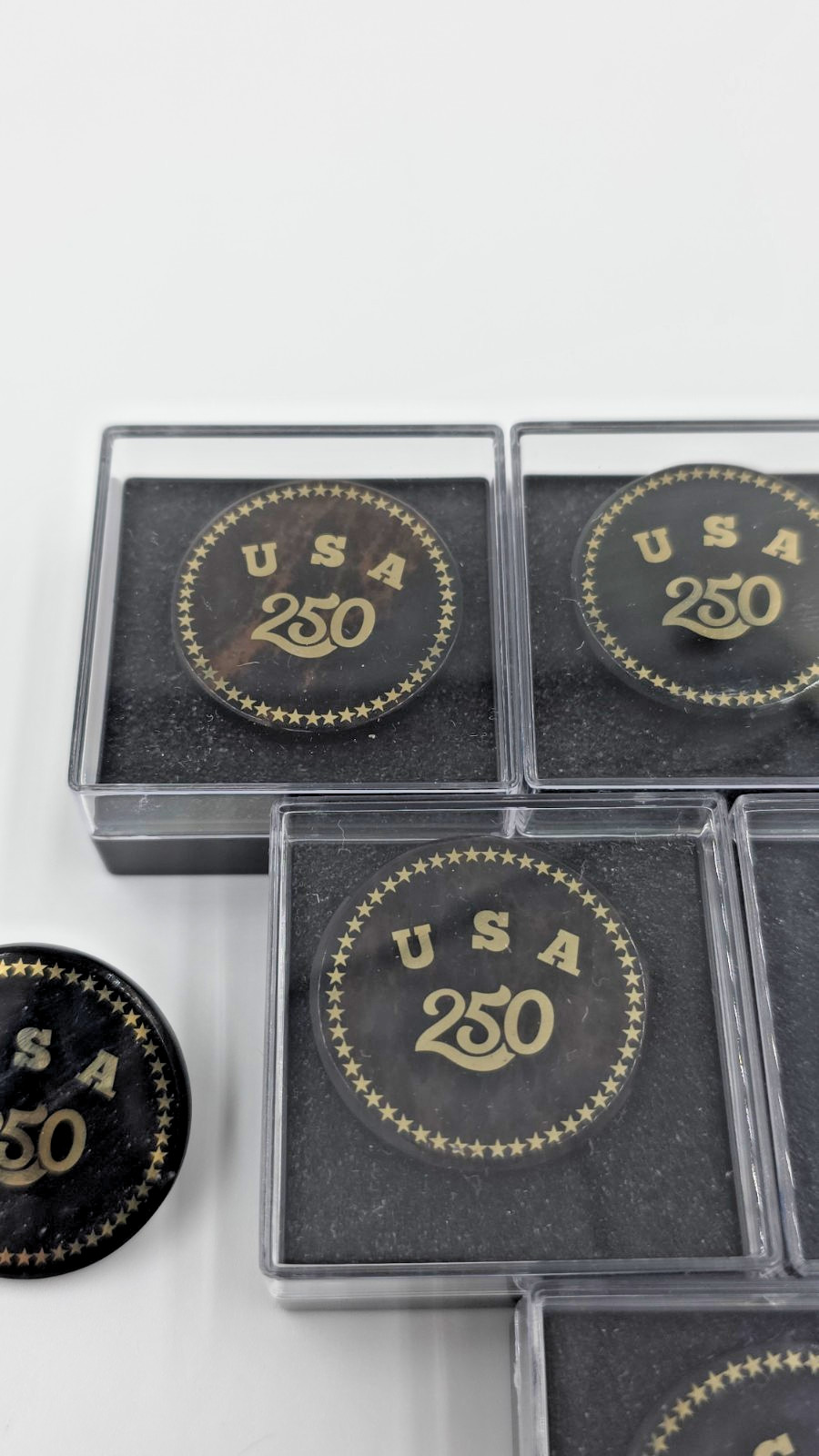 USA 250th Anniversary Obsidian Stone Commemorative Pin Badge 1.2″Limited Edition