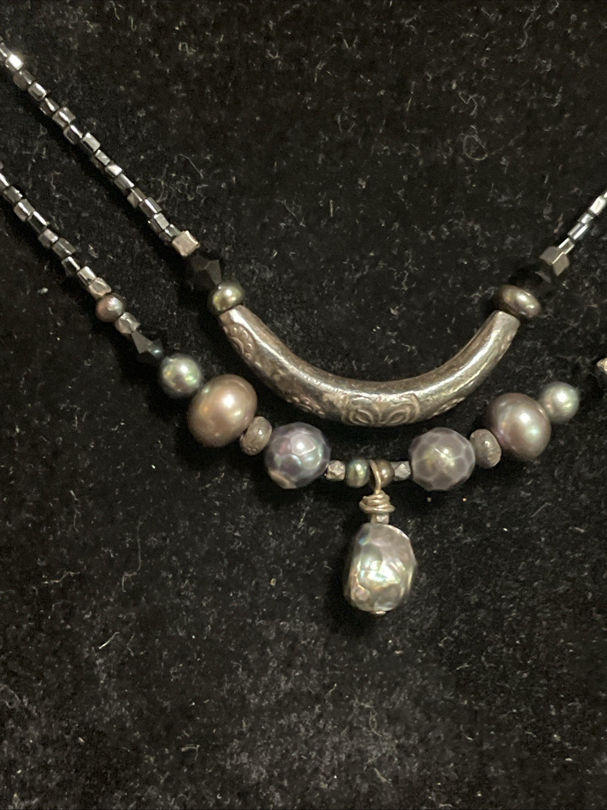 Vintage Boho Sterling Silver Beaded Baroque Pearl Necklace 18”