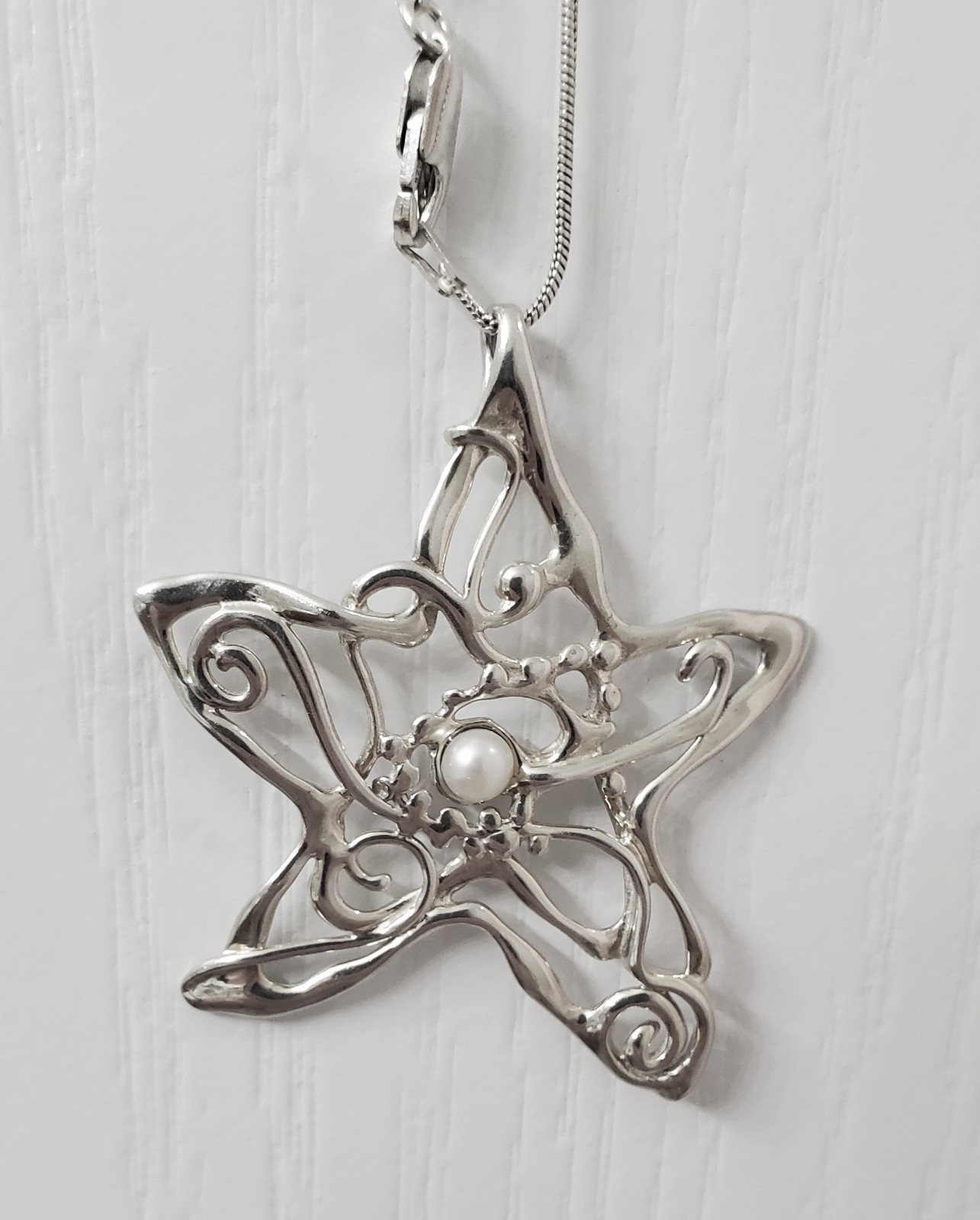 HAGIT GORALI Sterling Vintage Israel Pearl Star Pendant W Chain
