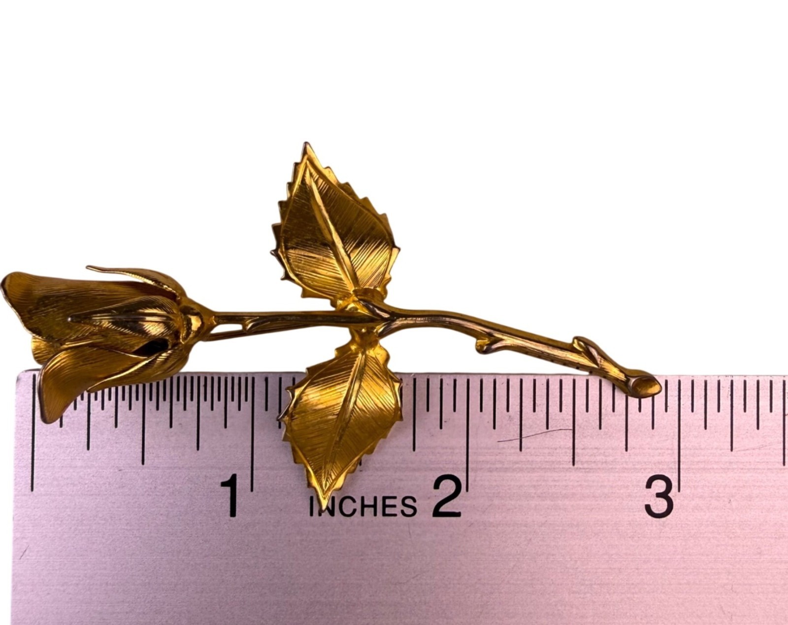 Vintage Unknown Gold Tone Metal Rose Brooch Pin Elegant Floral Design