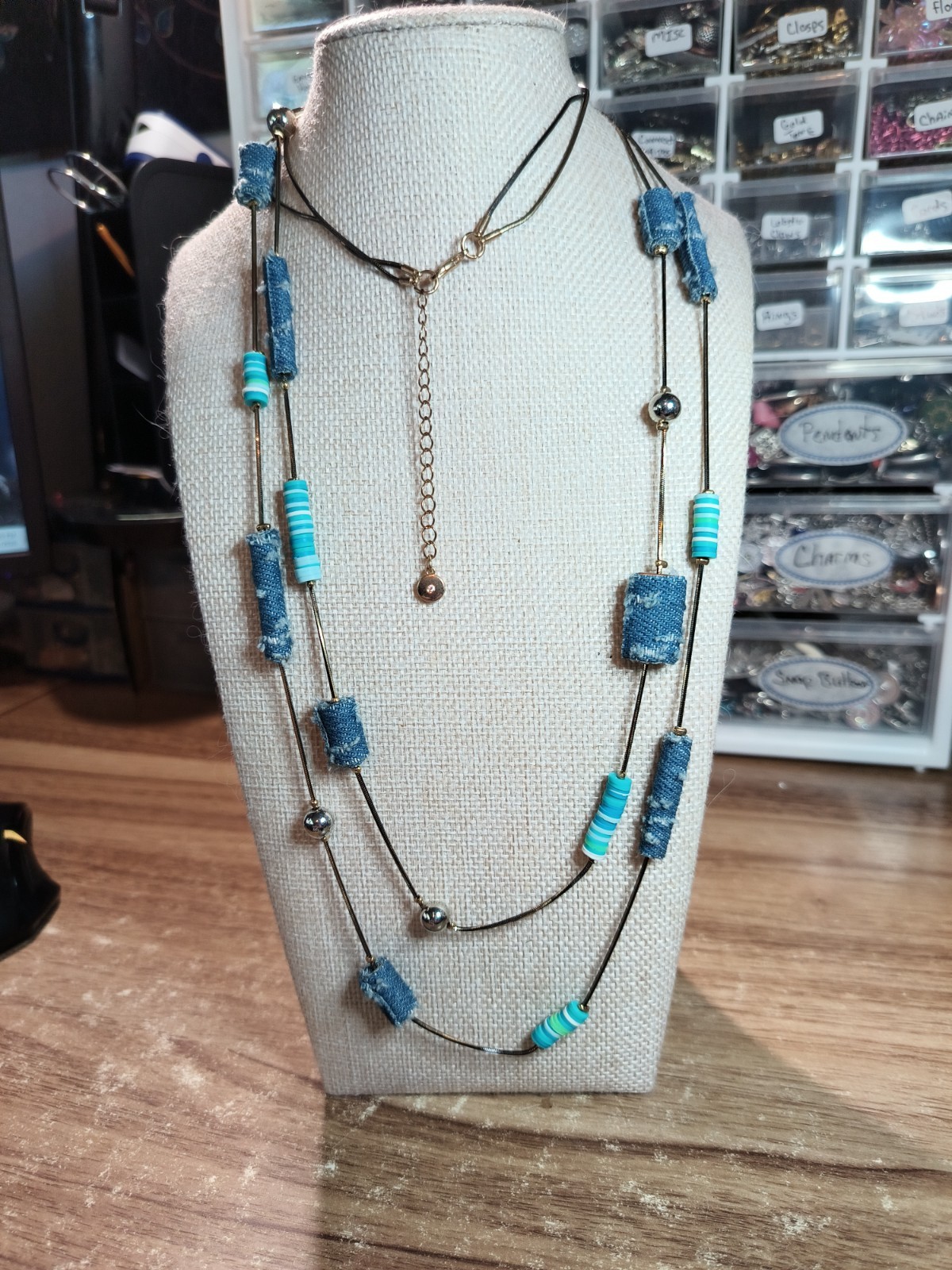 C1946 Vintage Mixed Media Artisanal – Denim & Beads – Bohemian – South Western –