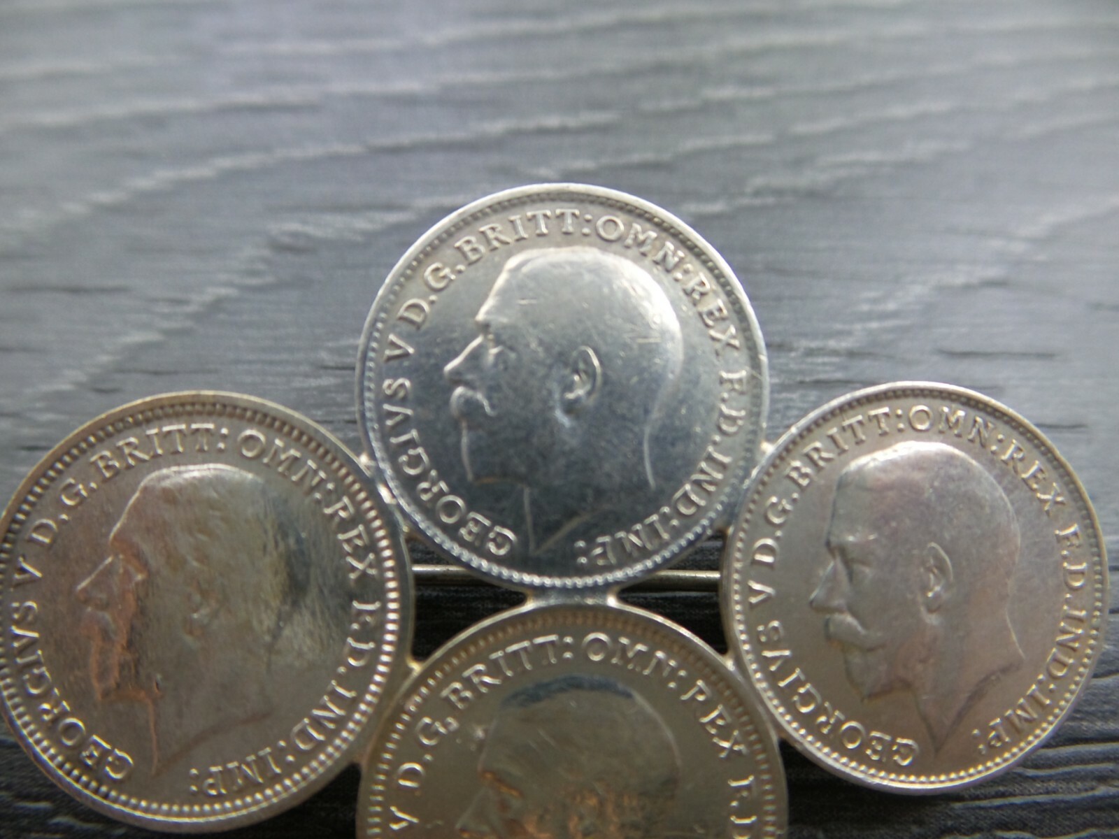 Vintage 500 Silver Great Britain 3 Pence 1916, 1933, 1935 Brooch Pin