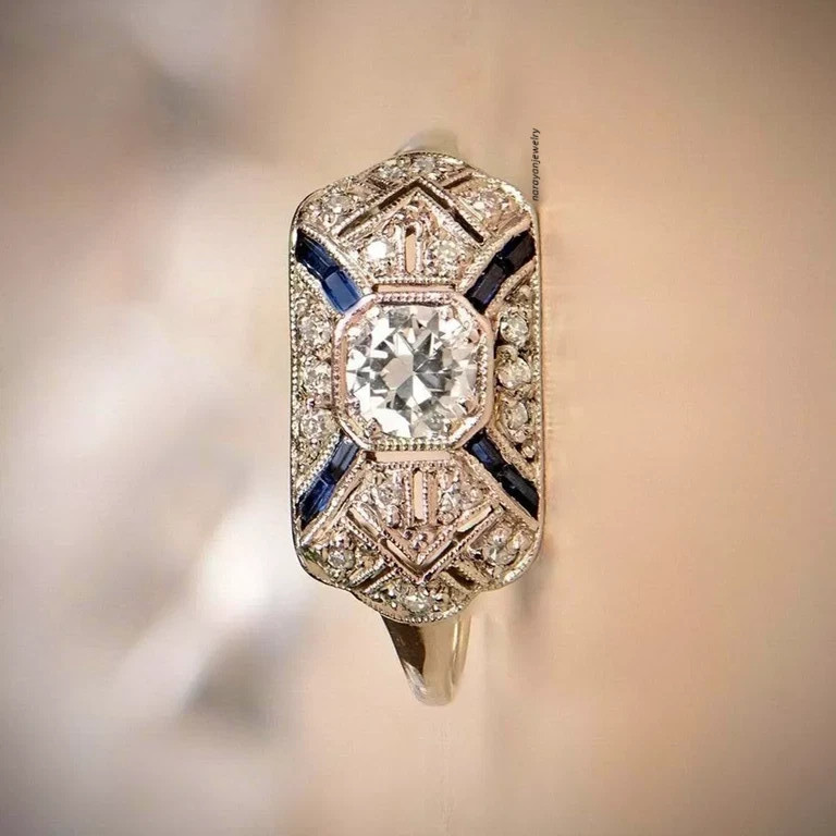 Art Deco European Style 2Ct Lab Created Diamonds Wedding 14K White Gold FN Ring