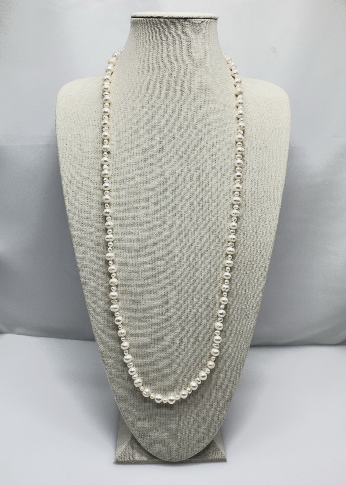 Baroque Pearl Necklace Continuous Strand 34″ Cream Off White 5mm – 8mm