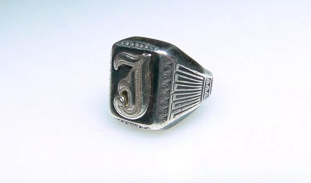 Vintage Sterling Art Deco Signet Initial Ring Size 5 Pinky Ring