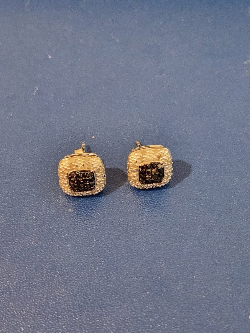 Sterling Silver Black Stone Stud Earrings