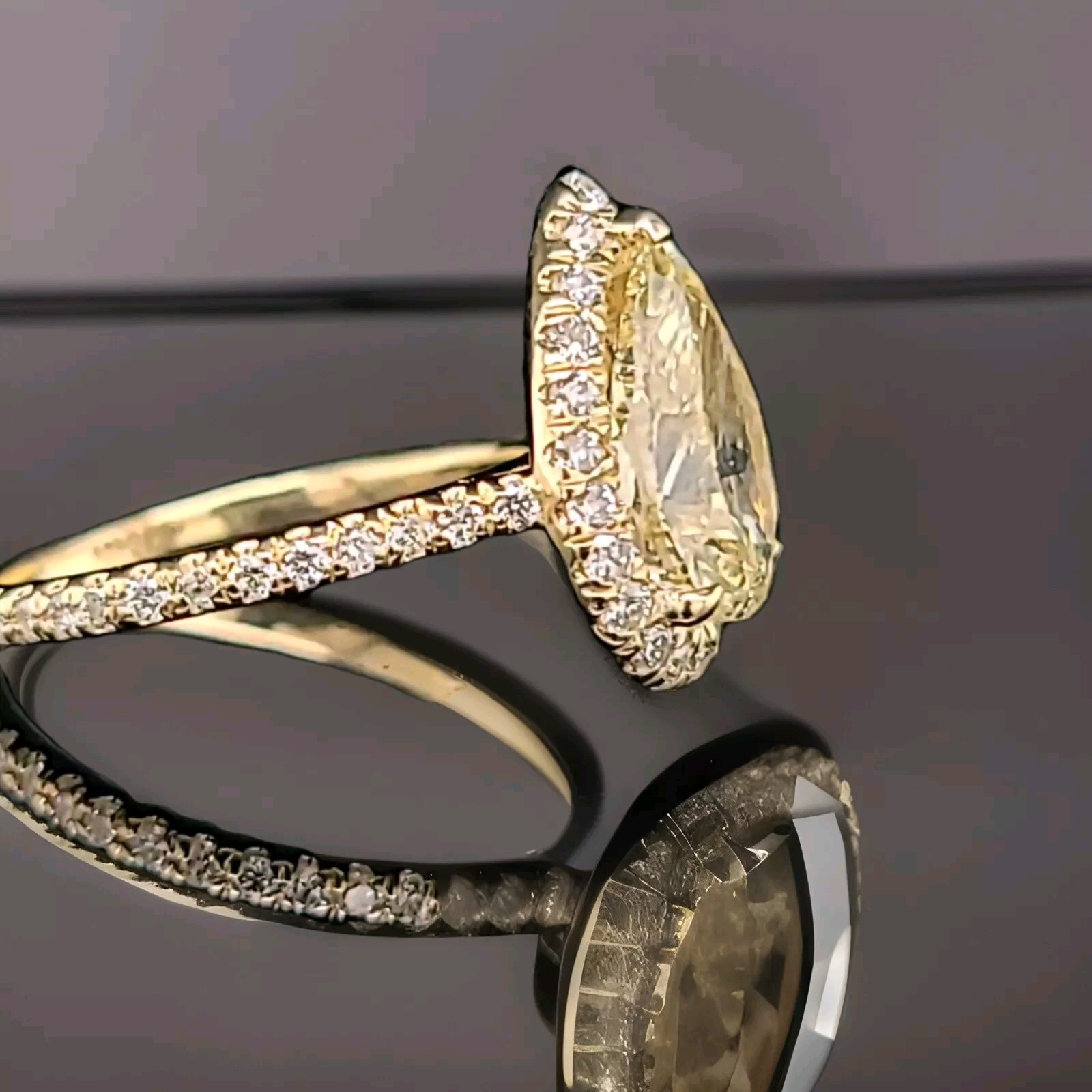 14k Yellow Gold Engagement Ring 2.50CT. Natural Pear cut Yellow Diamond GIA Cert