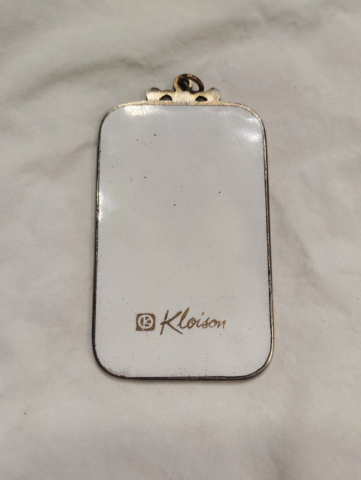 Vintage Kloison Signed Pendant w/ Flowers And Butterfly Large Cloisonne Pendant