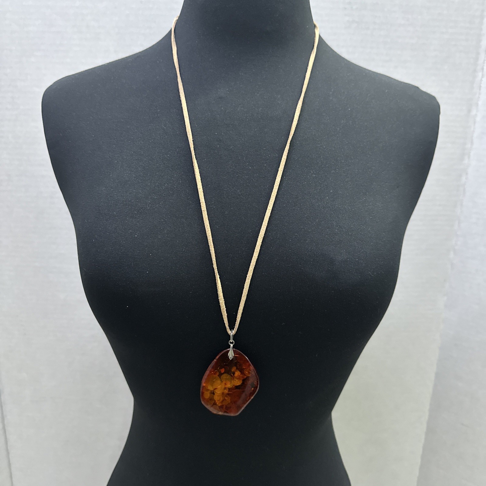 Baltic Amber Dried Plant Resin Adjustable Rope Necklace 925 Bail (22.83g)