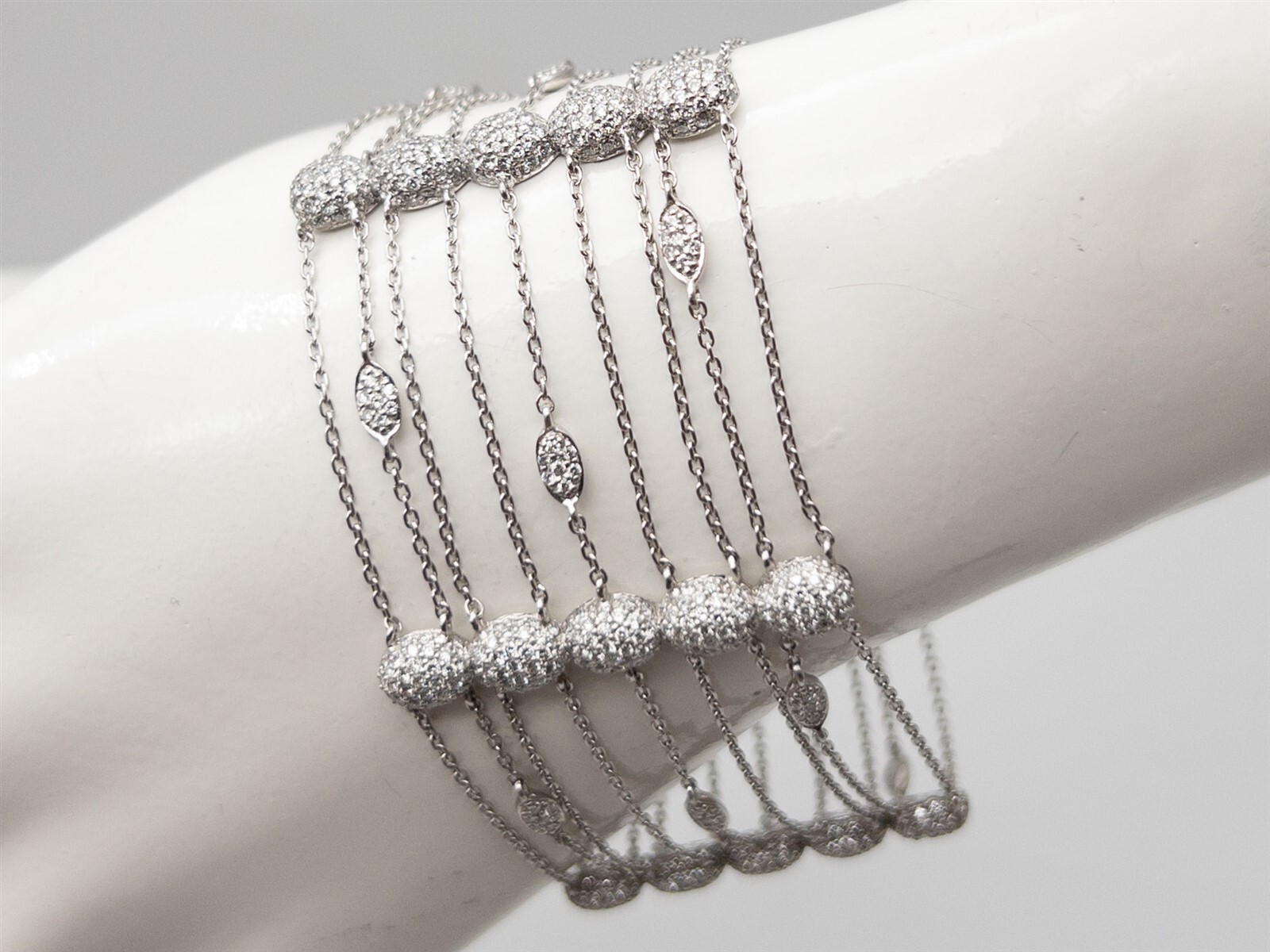 Designer $30,000 10ct VS F Diamond Platinum 2″ Wrap 9 Strand Bracelet 30g