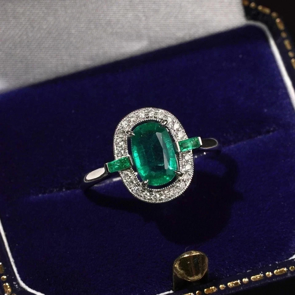 3Ct Art Deco Style Emerald Lab Created Diamond Engagement 14K White Gold FN Ring