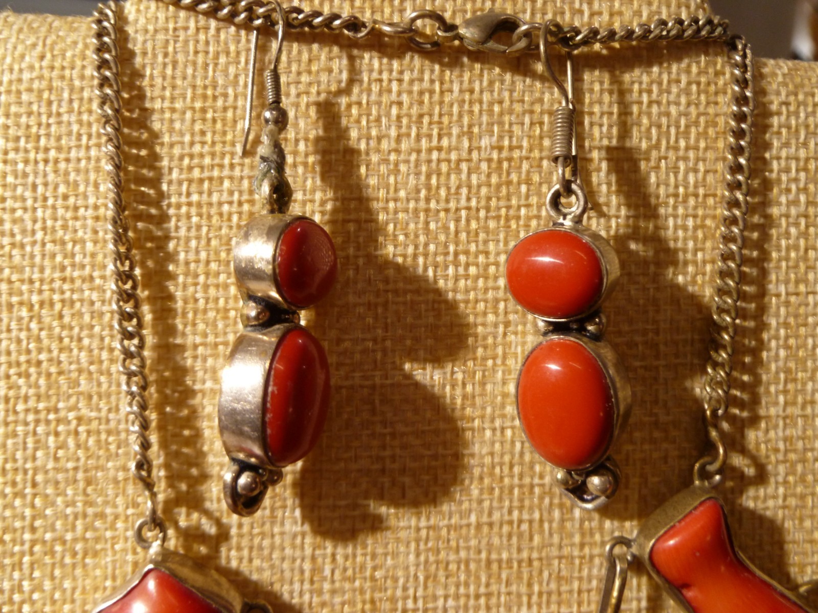 Contemporary Branch Raw Coral Necklace Bracelet Earrings Set On Sterling Silver