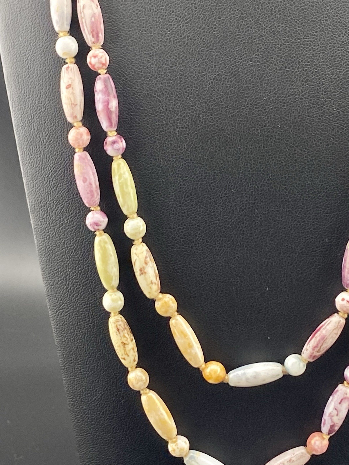 VTG Czech Glass Multicolor Speckled “Picasso” Beaded Necklace W/ Barrel Clasp.