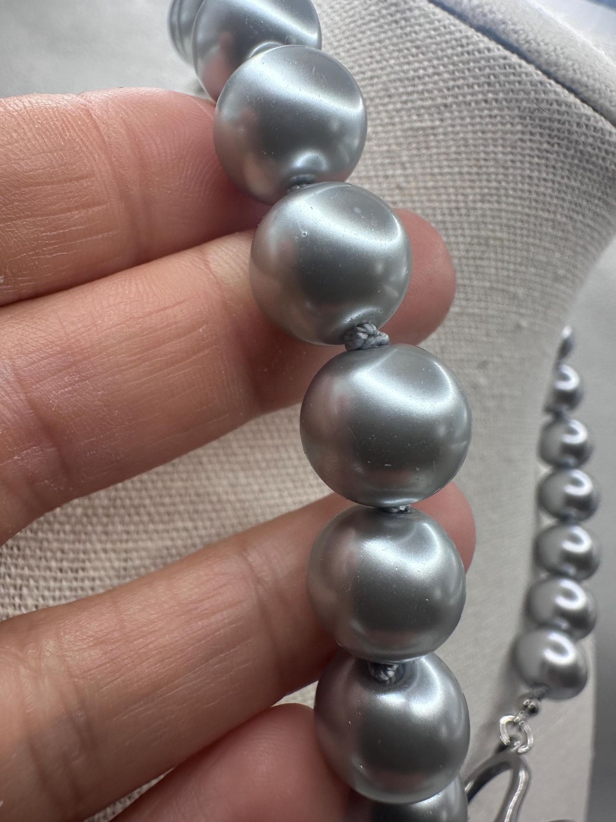 Minimalist Light Grey Glass Pearl Choker Stainless Toggle