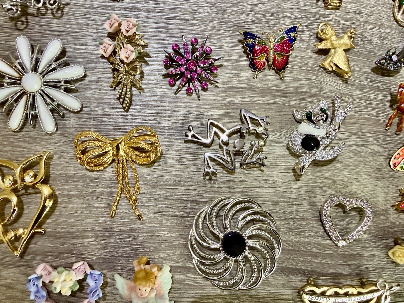 Vintage to Now Costume Jewelry Brooch Pin Lot 50 Pc Rhinestone Cat Enamel Flower