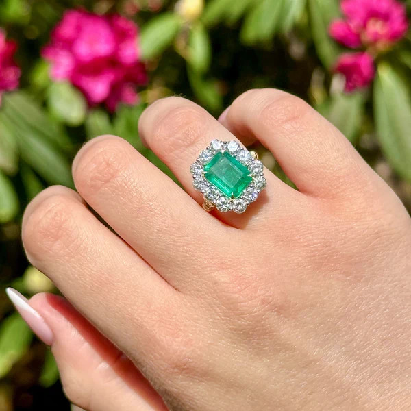 3.90 Ct Natural Emerald Art Deco Vintage Engagement Ring 14K Yellow Gold Over