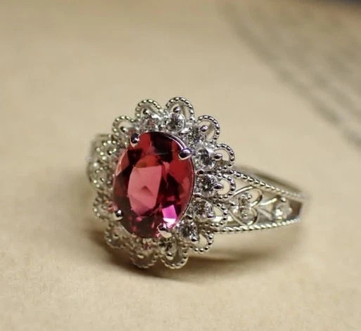 2.5Ct Art Deco Style Lab Created Diamond Ruby Engagement 14K White Gold FN Ring