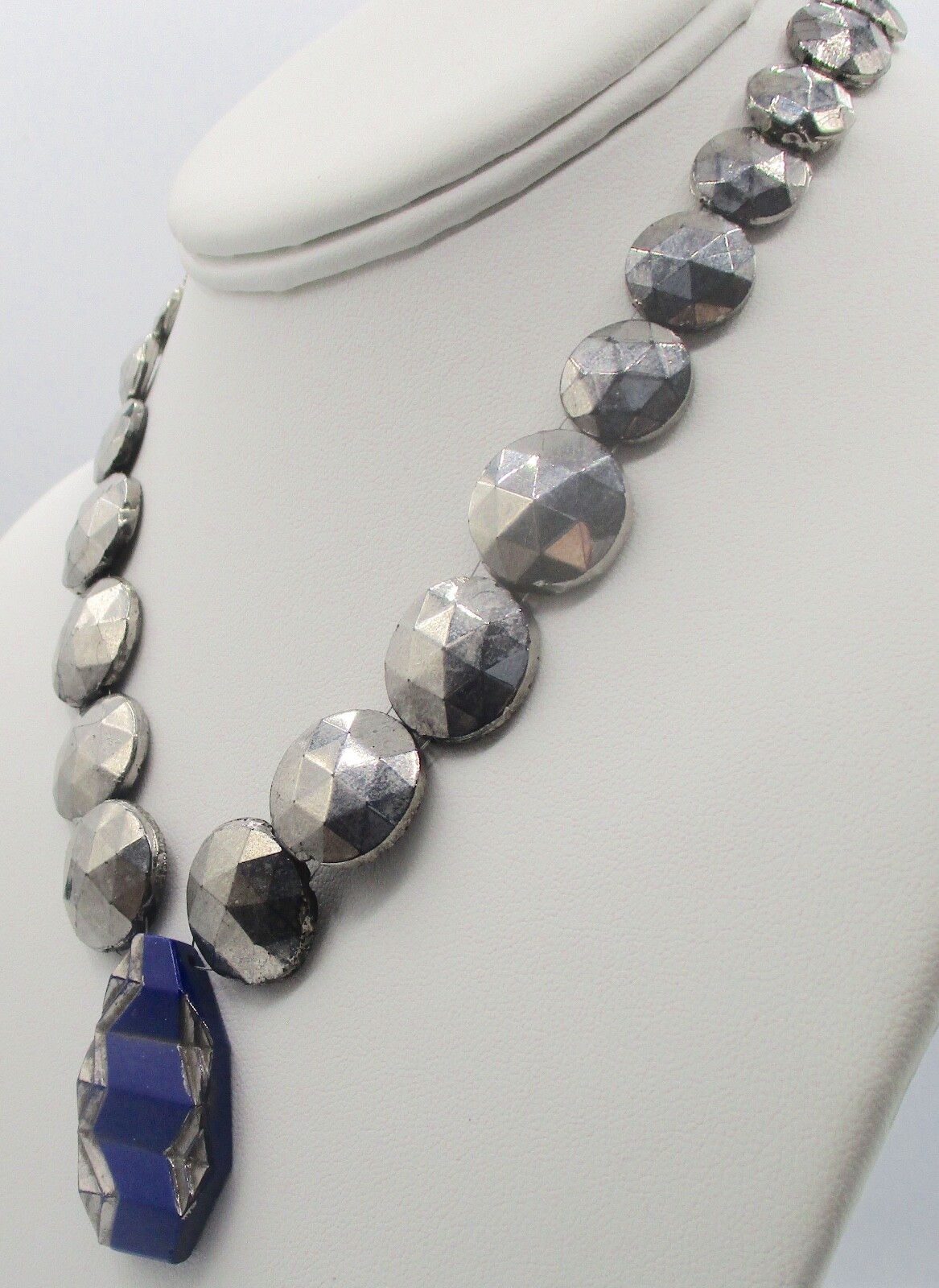 Vintage Art-Deco Glass Choker/ Glass Lapis Lazuli & Faceted Glass Silver Beads