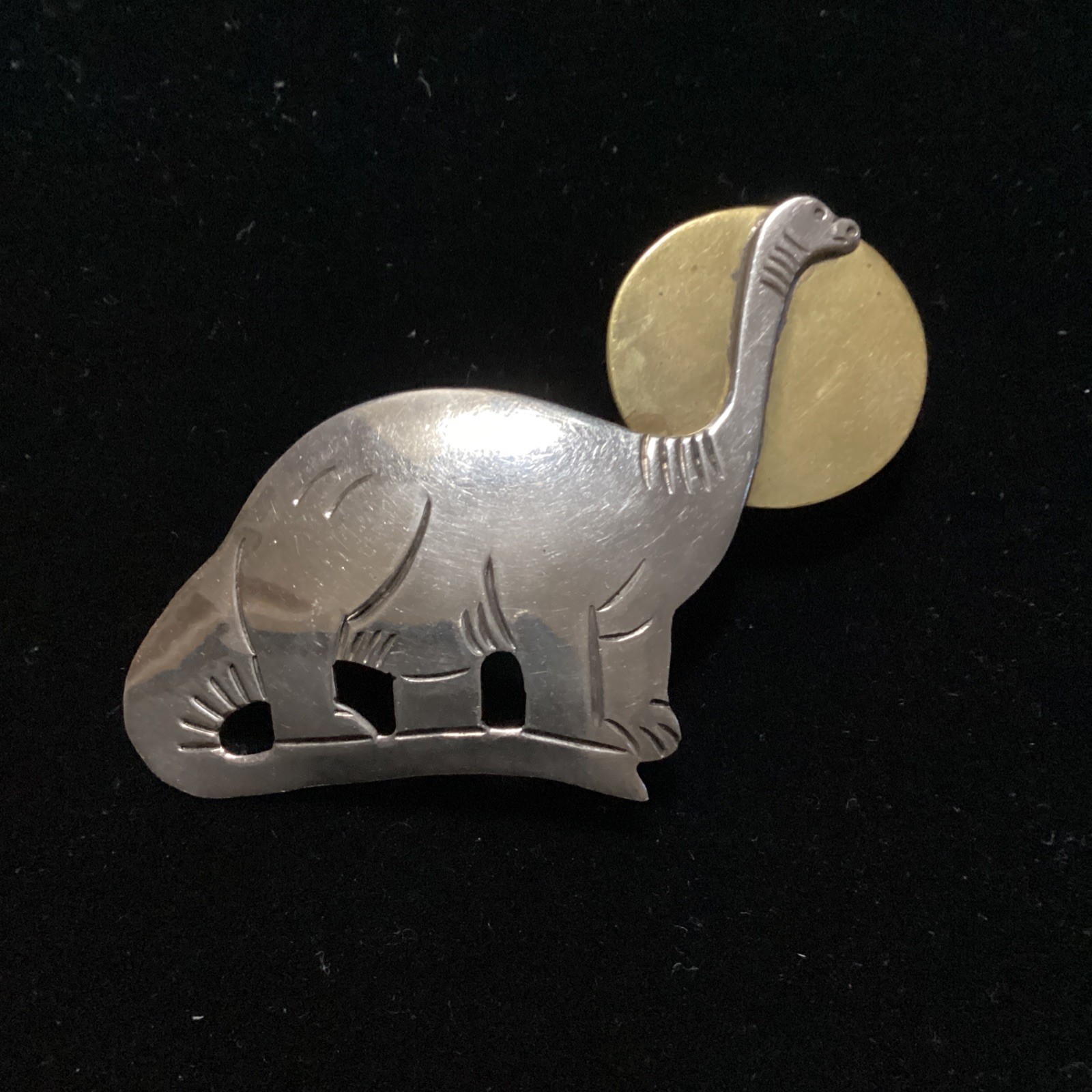 Vintage Large Unusual Taxco Mexico Sterling Silver Brontosaurus Dinosaur Brooch