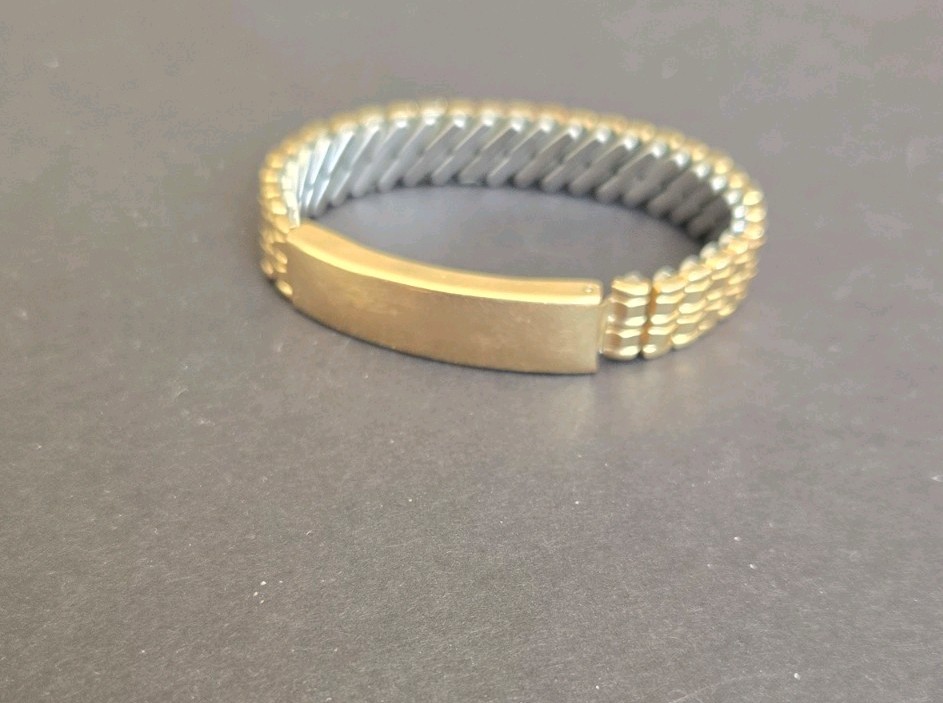 Vintage Flex-Let Goldtone Metal Stretch ID Bracelet