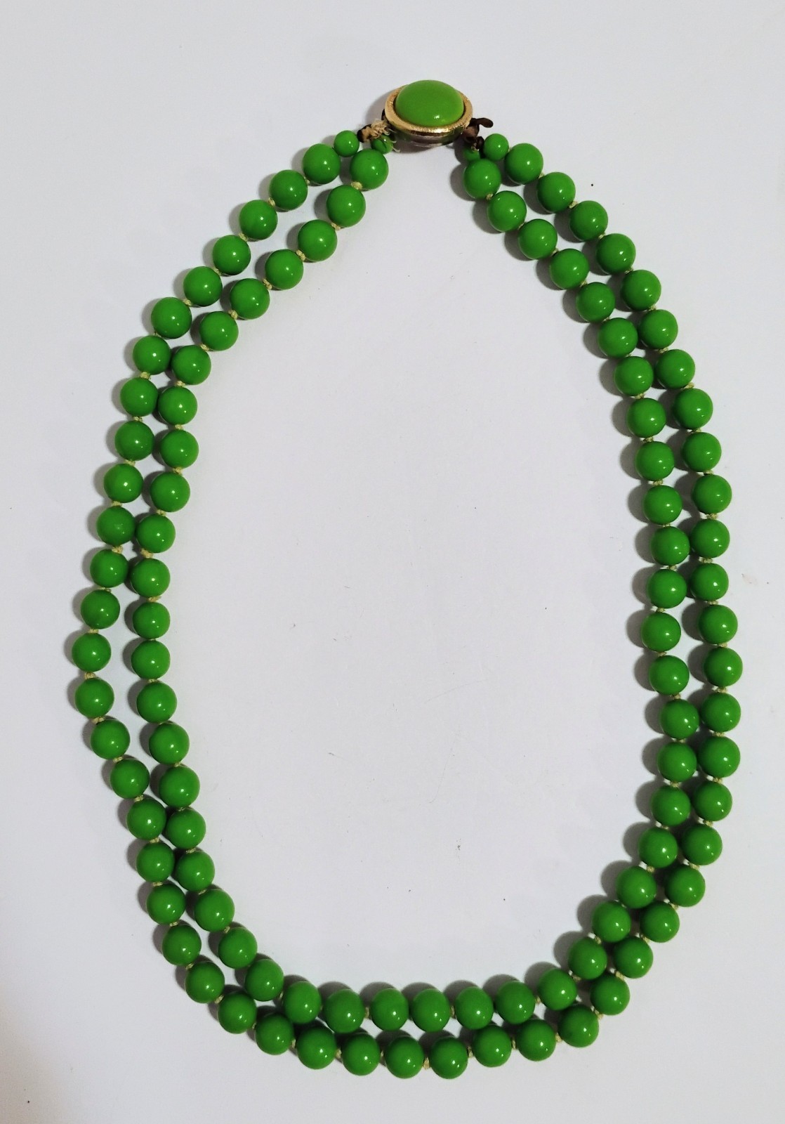 Vintage Green Acrylic/Lucite Beaded Necklace Double Strand