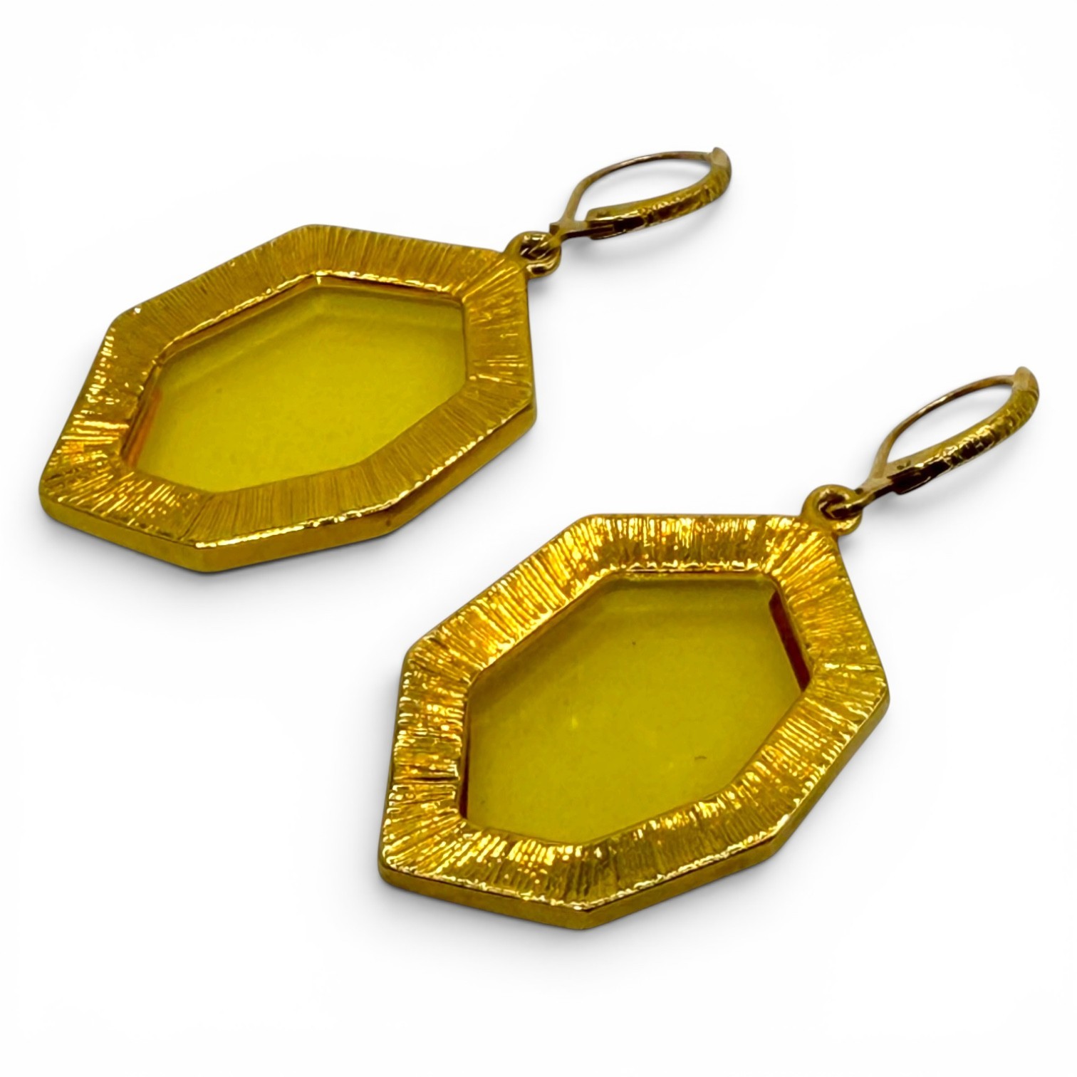Joan Rivers NOS Vintage 22K Gold Plated Honey Yellow Resin Earrings 1.75” Drop