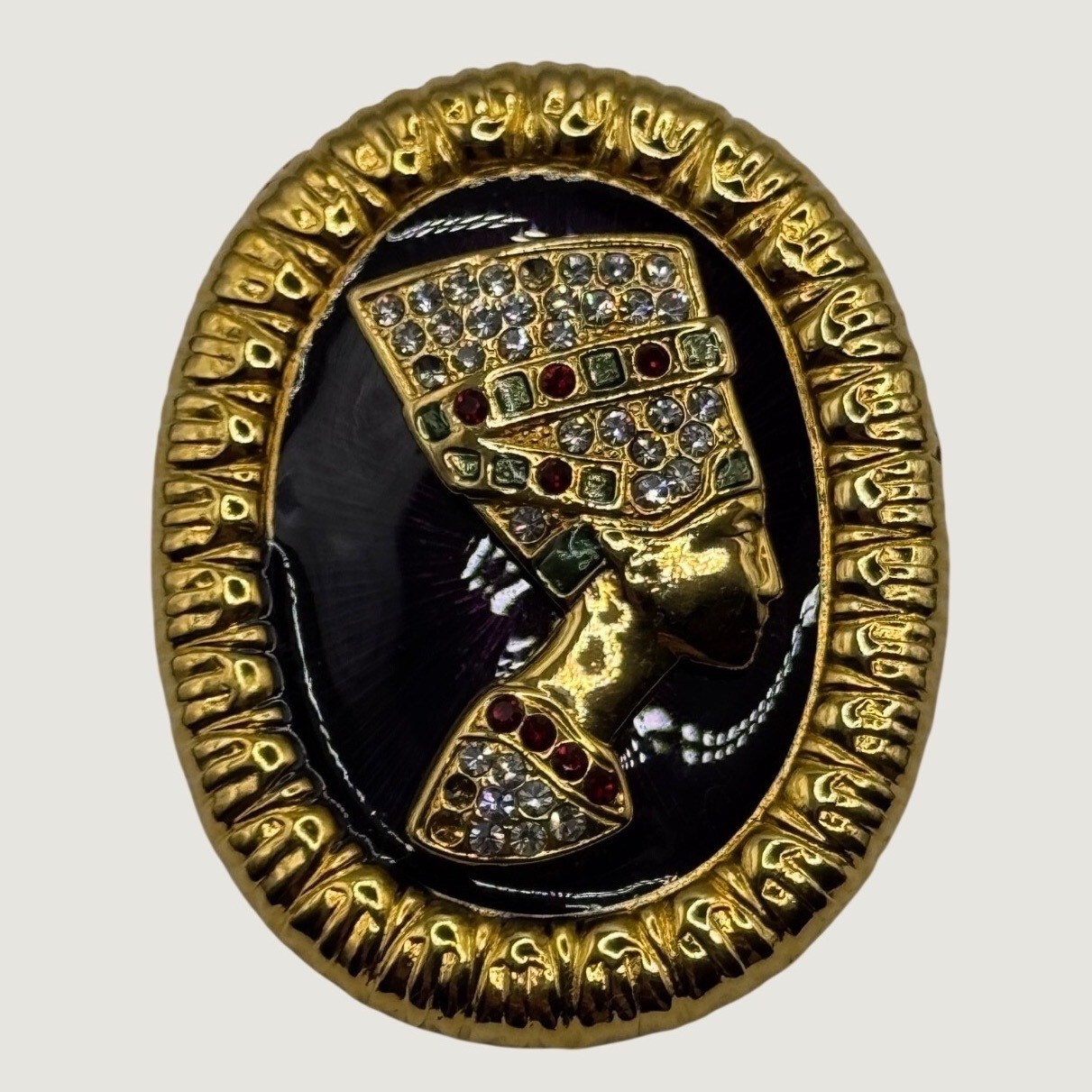 Vintage Berebi Nefertiti Brooch Enamel Limited Edition Pin Missing Rhinestones