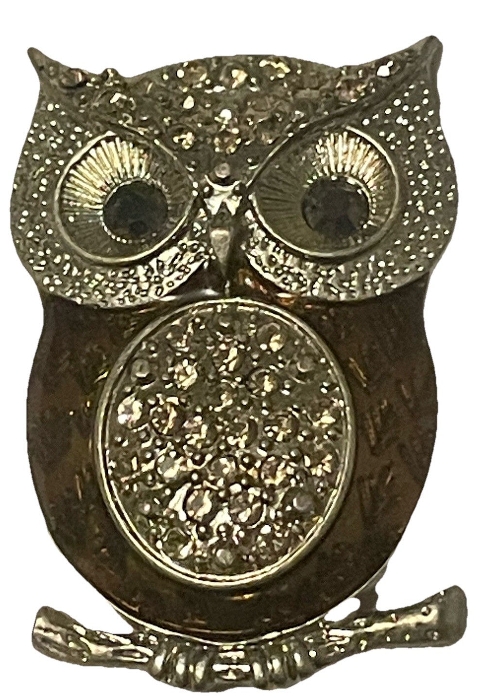 Vintage Rhinestone Owl Brooch Pin Gold Tone Brown Enamel Retro Costume Jewelry
