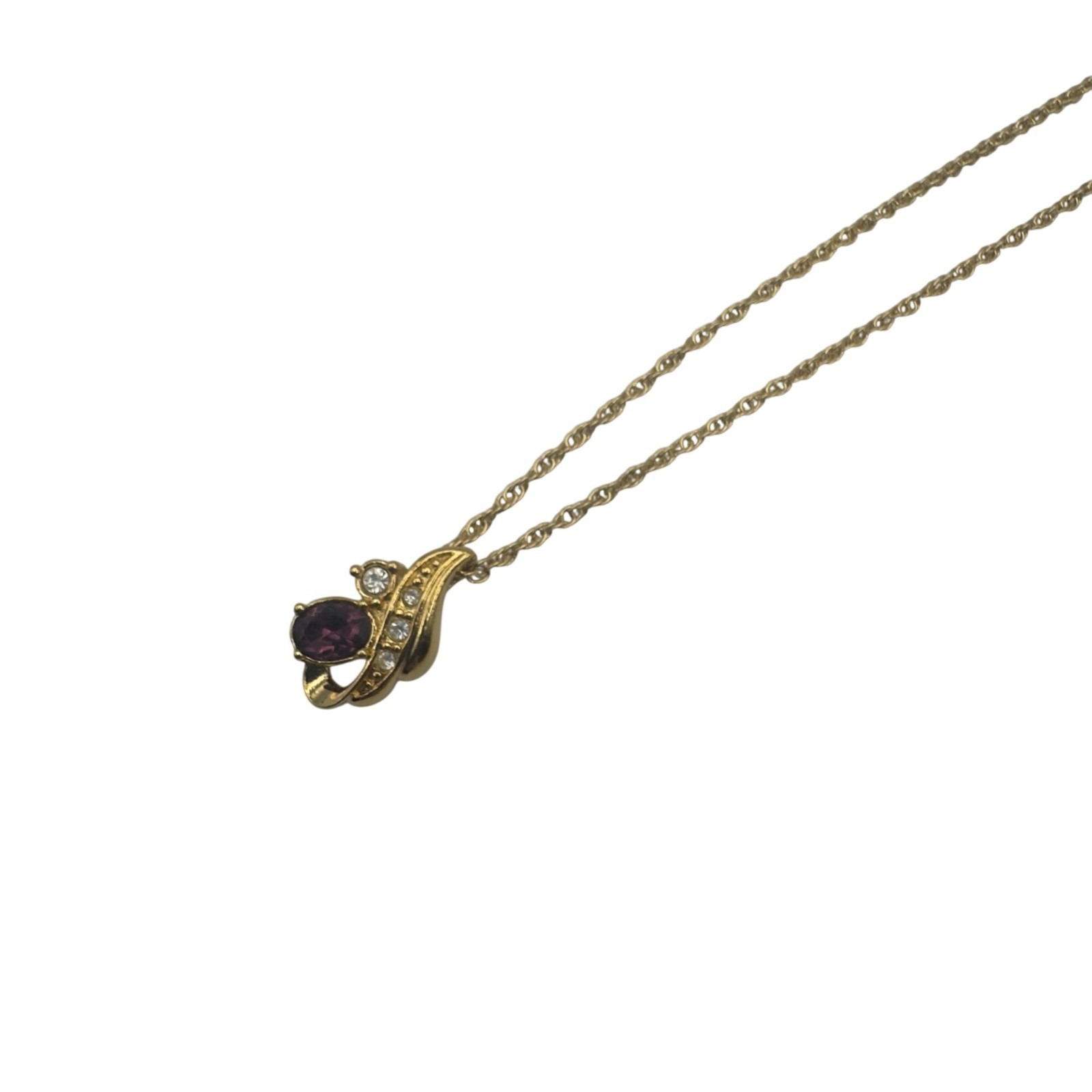 Avon Gold-Tone Necklace With Purple and Clear Gem Pendant Elegant Design