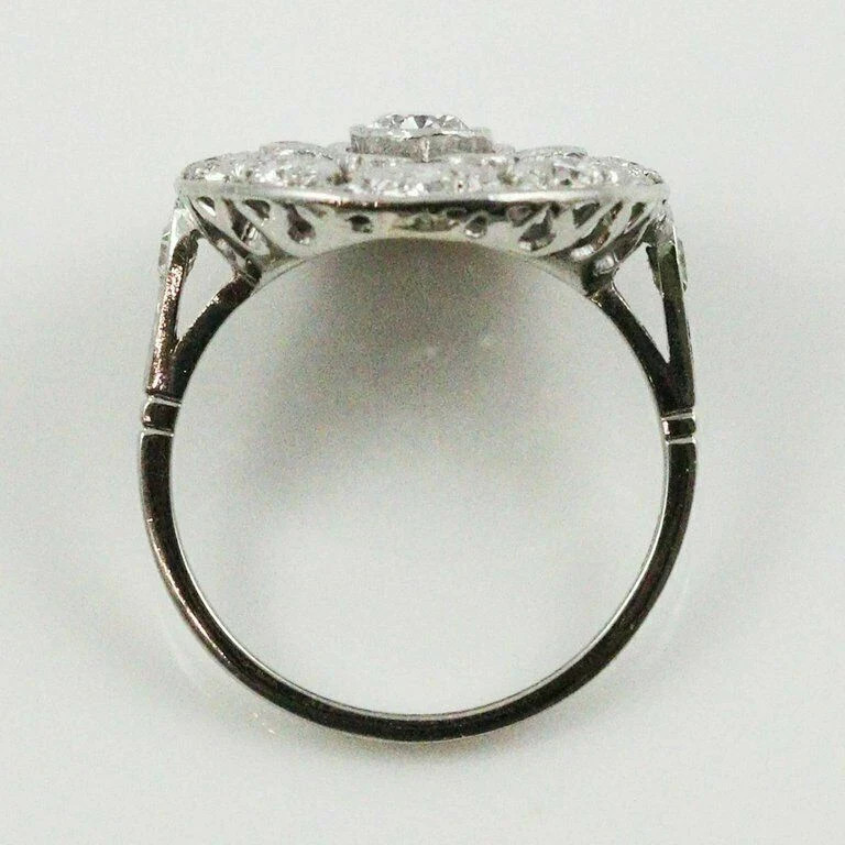 Art Deco Style Floral Round Lab Created Diamond 14K White Gold FN Wedding Ring