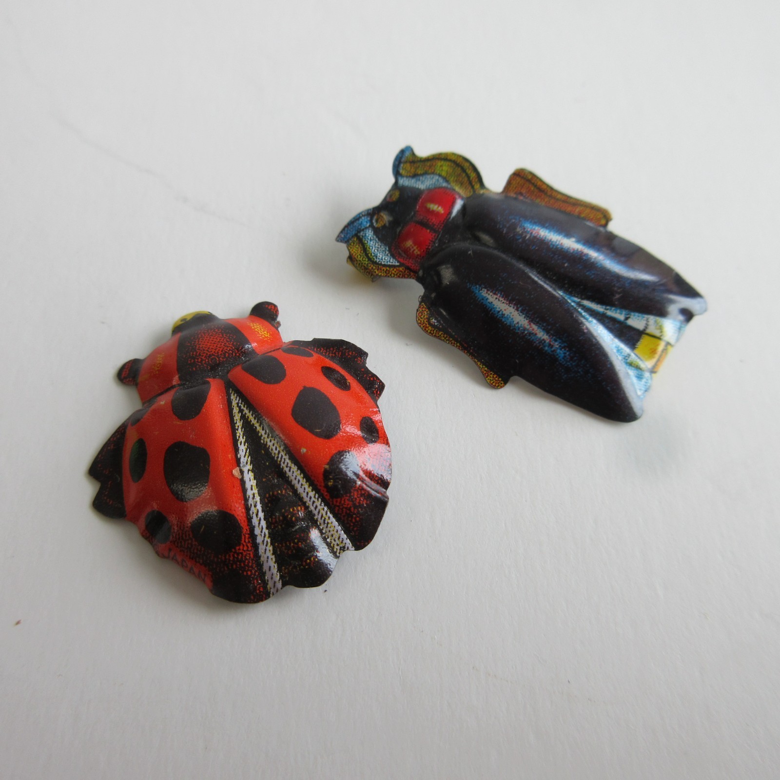 2 vintage Tin Litho Bug Insect Pins lady bug etc lot