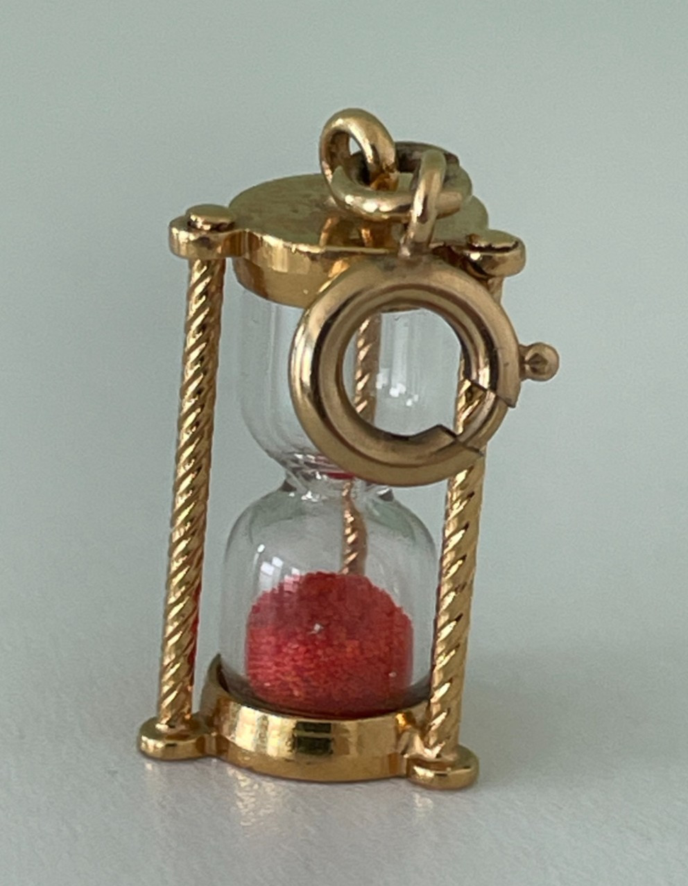 Vintage Gold Tone Mini Orange Sand Hourglass Timer Pendant Charm