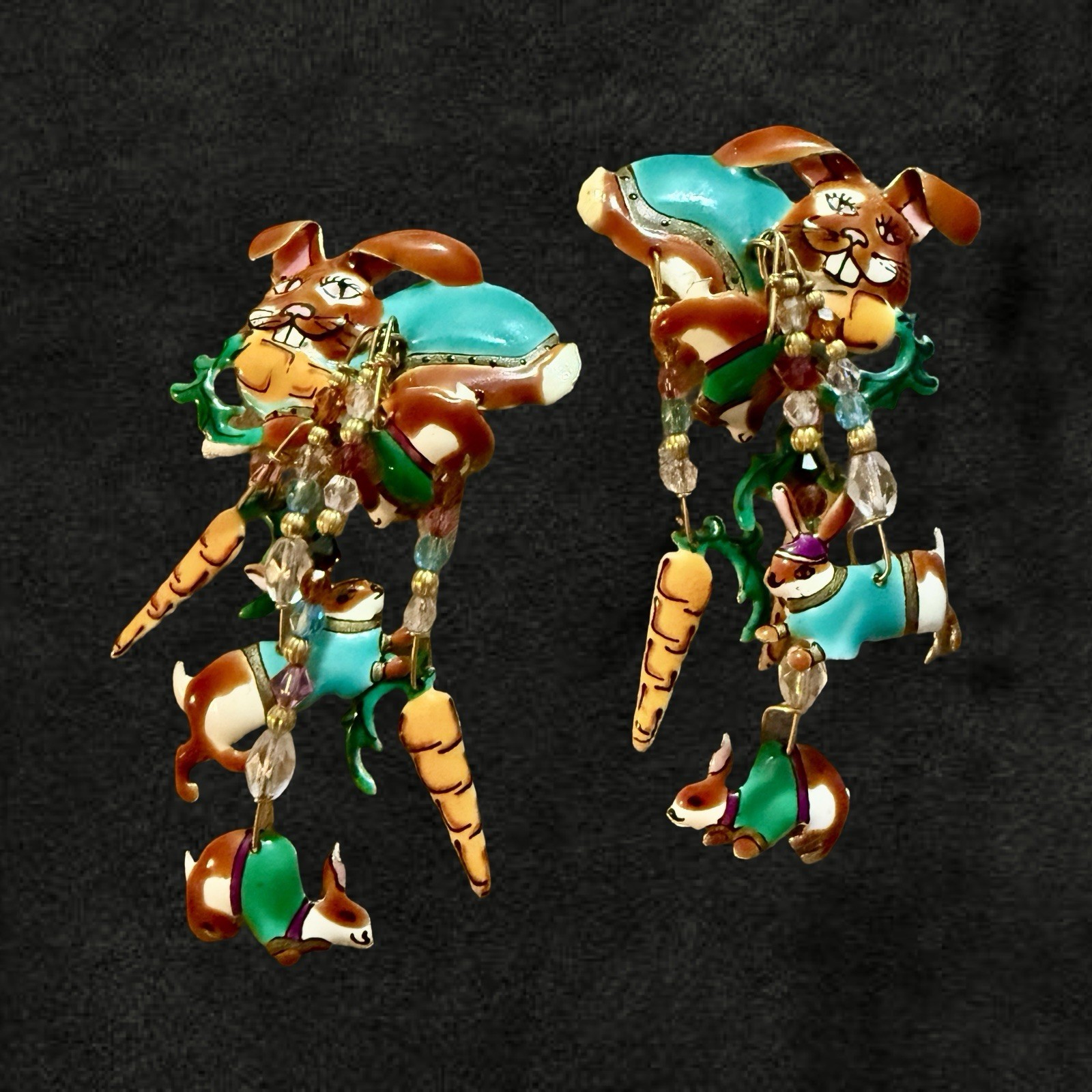 Lunch At The Ritz “Hasenpfeffer” Bunny Enamel Earrings