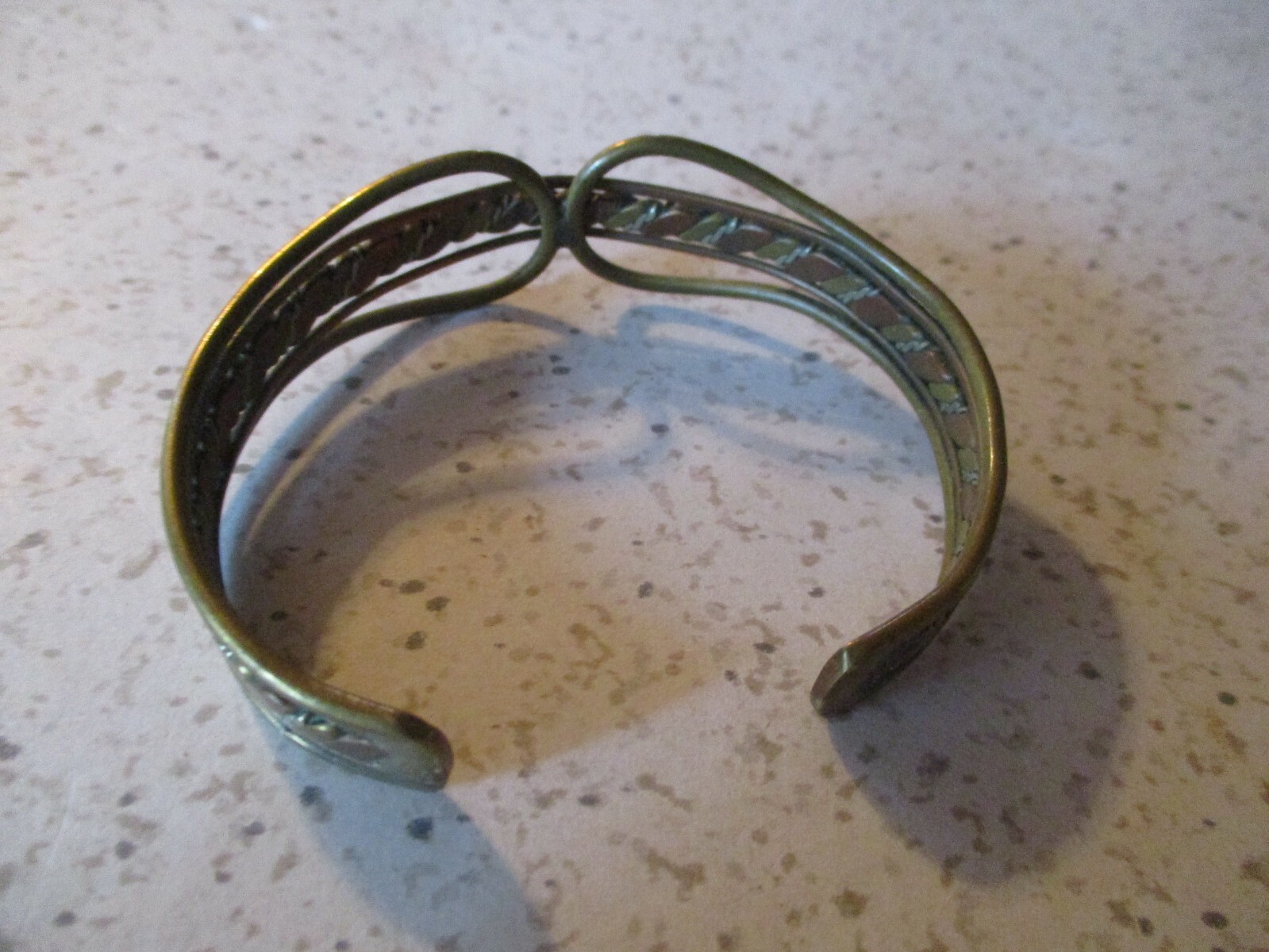 VINTAGE, CUFF BRACELET, COPPER, BRASS, TWISTED SILVER, INTRICATE DESIGN 2.25″ W