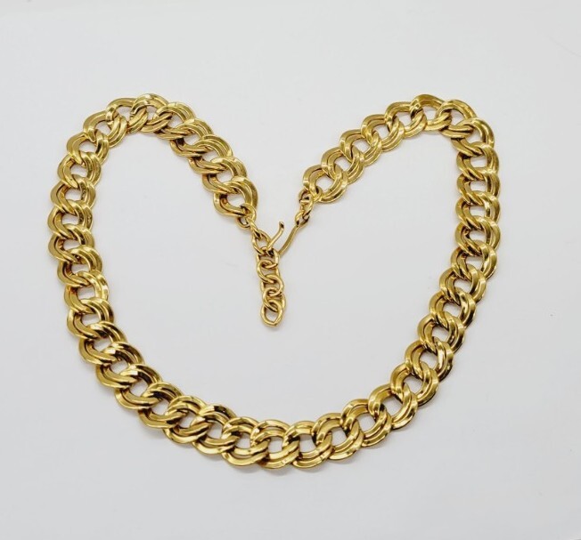 MONET Necklace Gold Tone Double Oval Link RARE Statement Runway Vintage 21 in
