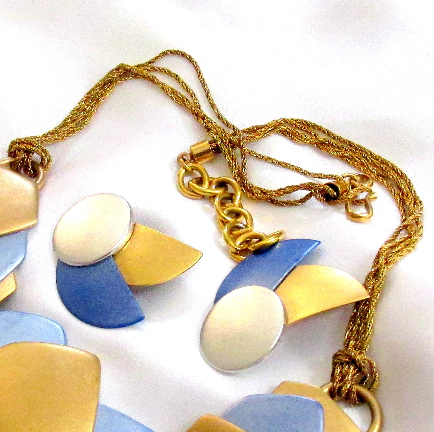 VTG RUNWAY DECO MONET “ALL THAT JAZZ” METALLIC BLUE GP NECKLACE EARRINGS ’85